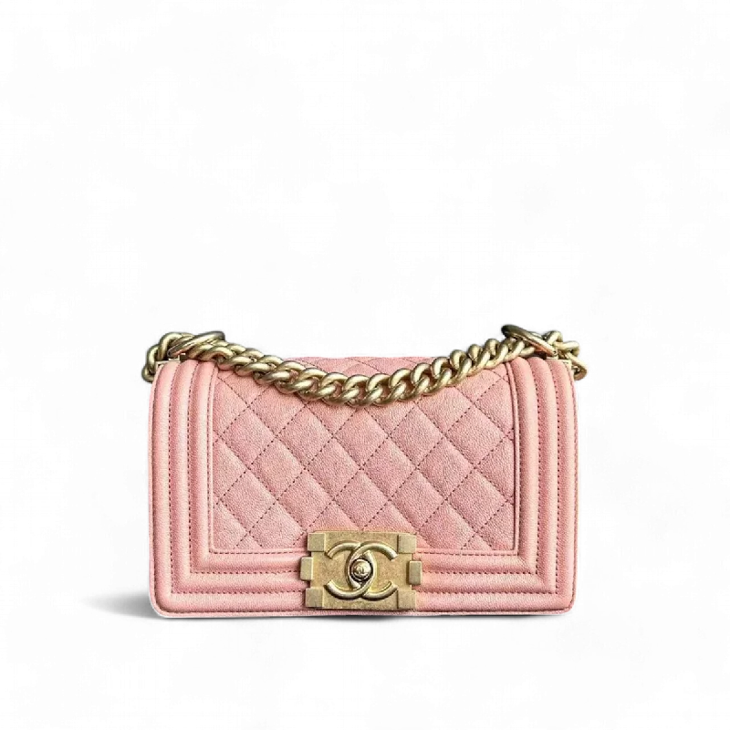 Chanel Classic Flap Bag for Evening PartyChanel Boy Small - 20CM Caviar Quilted Grained Calfskin Pink Leboy Golden Hardware Series 27