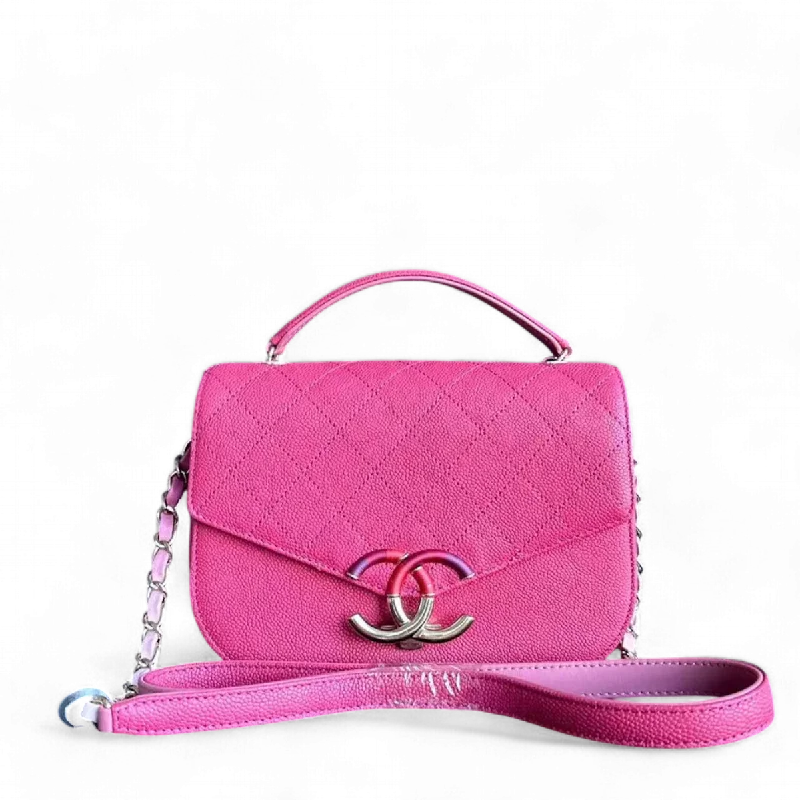 Chanel Classic Flap Bag for Evening PartyCaviar Coco Curve Cuba Small 21CM Thread Around Grained Calfskin Pink Golden Hardware Series 25