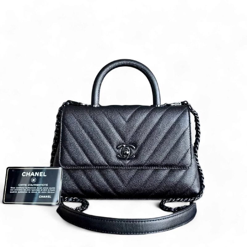 Chanel Colorful Handbag for Spring OutfitsChanel Coco Handle - Small Caviar Chevron Grained Calfskin Black Black Hardware Series 26