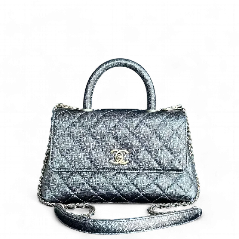 Chanel Vintage Inspired Handbag for Retro LoversChanel Caviar Coco Handle Small Grained Calfskin Metallic Silver Golden Hardware Series 28