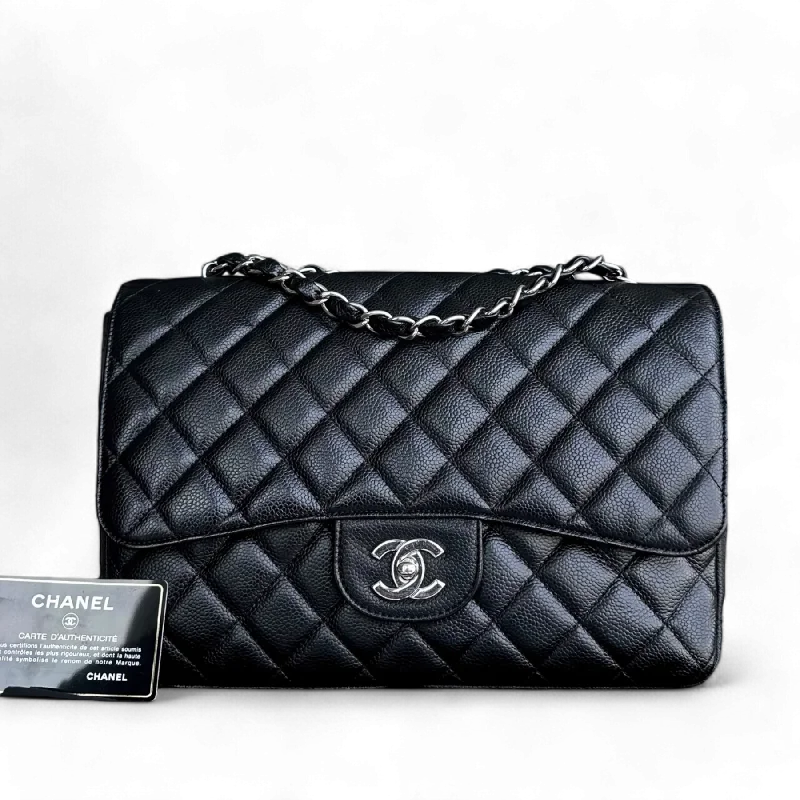 Chanel Limited Edition Handbag for CollectorsChanel Caviar Jumbo Classic Flap Single Flap Quilted Grained Calfskin Black Silver Hardware Series 13