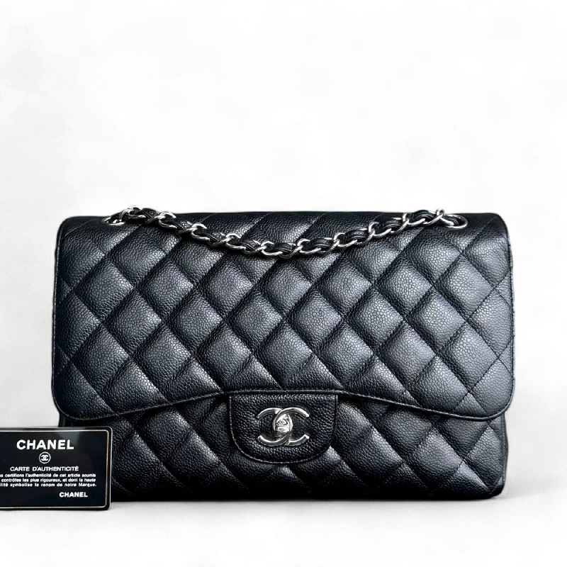 Chanel Colorful Handbag for Spring OutfitsChanel Classic Flap Jumbo - Caviar Double Flap Quilted Grained Calfskin Black Silver Hardware Series 14