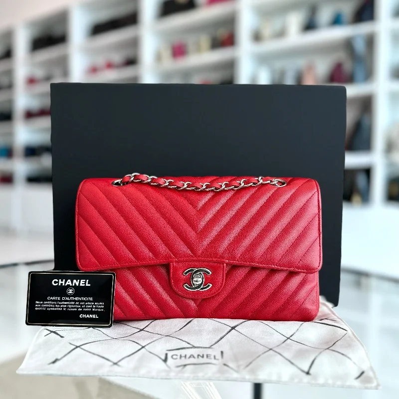 Chanel Handbag with Adjustable Strap for ComfortCaviar Chevron Red SHW No 24