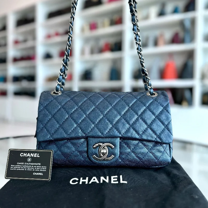 Chanel New Arrival Handbag with Gold HardwareCaviar Seasonal Flap Zip Around Iridescent Dark Blue SHW No 18