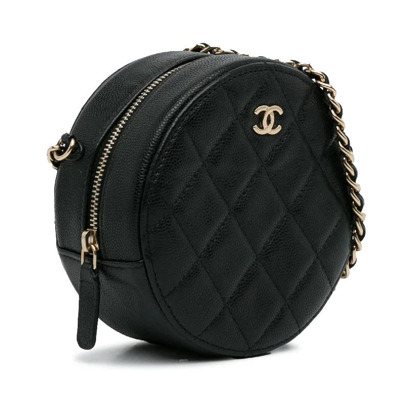 Chanel Luxury Handbag for High - End EventsChanel CC Quilted Caviar Round Clutch With Chain (Uqg8kK)