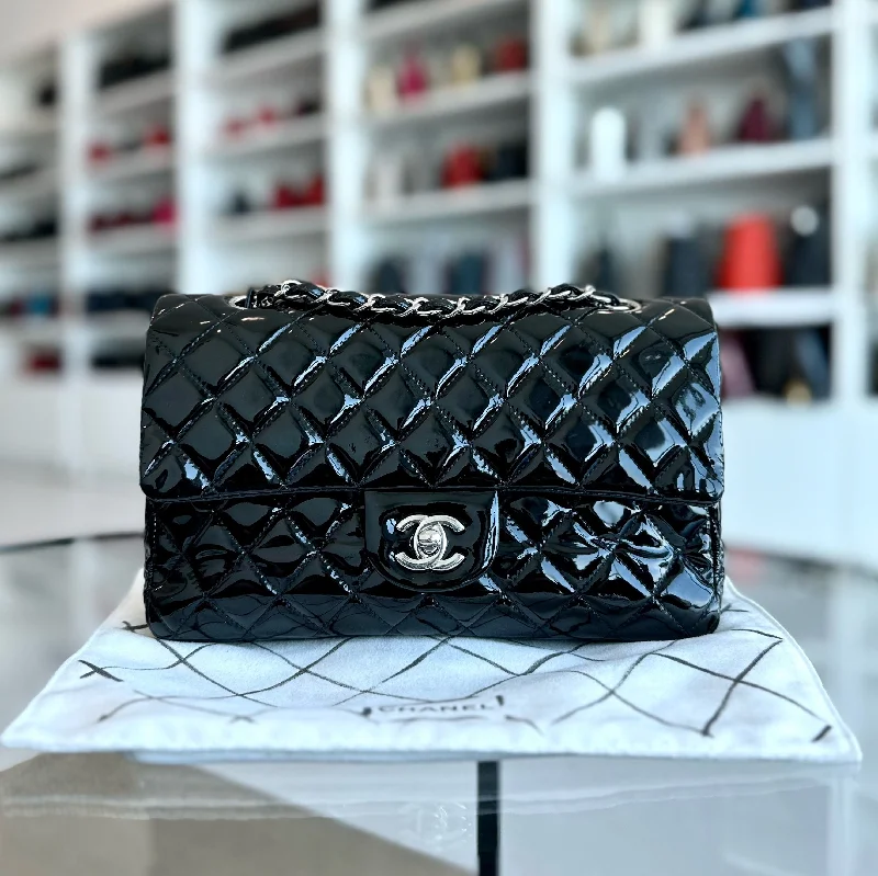 Chanel Colorful Handbag for Spring OutfitsClassic Flap Medium Double Flap Patent Leather Quilted Black SHW