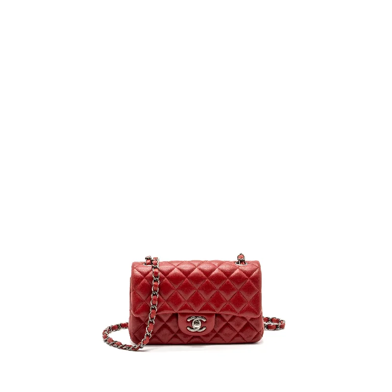 Chanel Handbag with Adjustable Strap for ComfortChanel Classic Mini Rectangular Flap Bag Lambskin Red Ruthenium Hardware