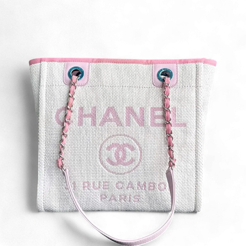 Chanel Classic Flap Bag for Evening PartyChanel Deauville Mini - Tote Pink Fabric Silver Hardware Series 21