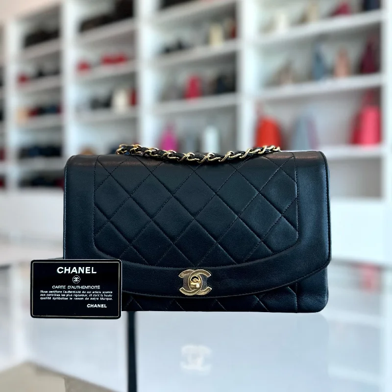 Chanel Black Handbag for Business MeetingsDiana Medium Vintage 24K Gold Flap Quilted Lambskin Black GHW No 1