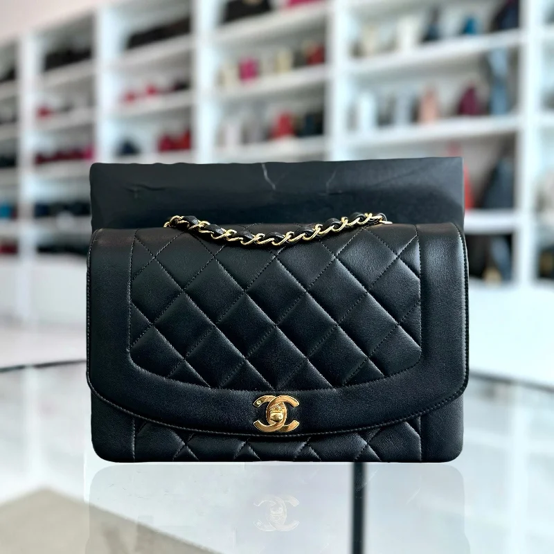 Chanel All - Match Handbag for Versatile StylingDiana Medium Vintage 24K Gold Quilted Lambskin Flap Black GHW No 2