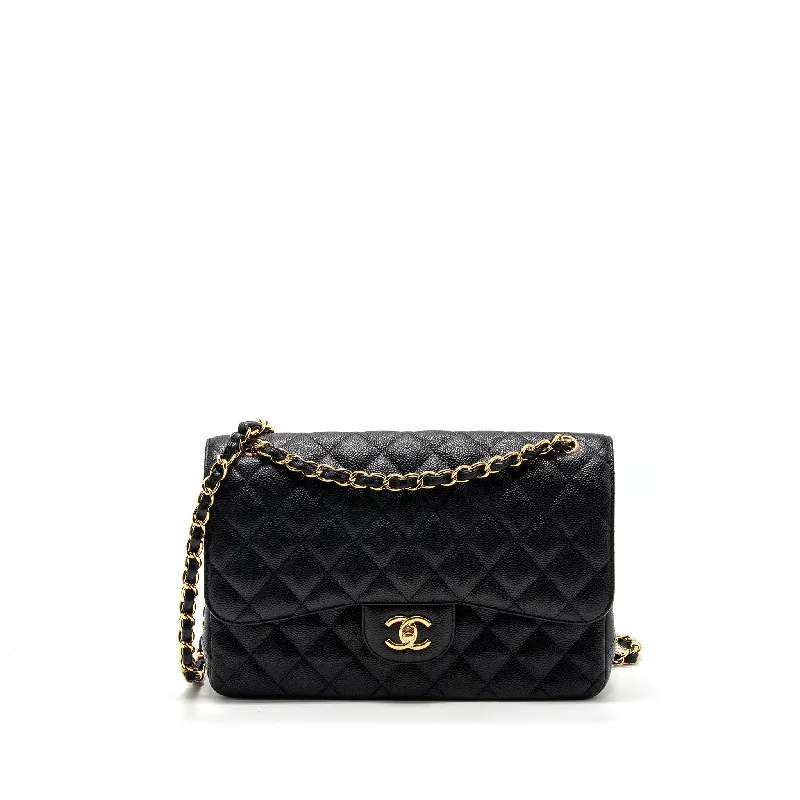 Chanel Handbag with Adjustable Strap for ComfortChanel jumbo classic double flap bag caviar Black GHW