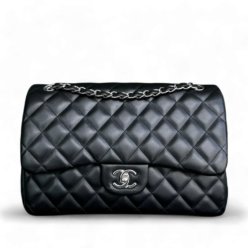 Chanel All - Match Handbag for Versatile StylingChanel Classic Flap Jumbo - Double Flap Quilted Lambskin Black Silver Hardware