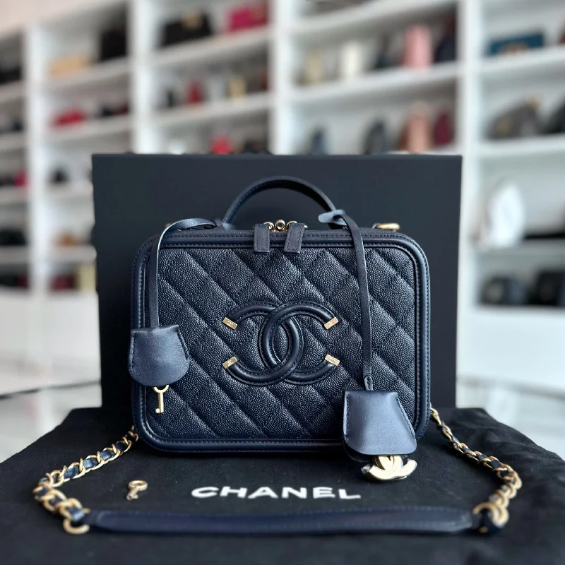 Chanel Vintage Inspired Handbag for Retro LoversMedium Vanity Case Caviar Dark Blue GHW No 26