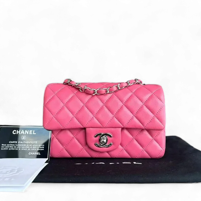 Chanel Designer Handbag with Unique DesignChanel Classic Flap Mini - 20CM Rectangle Pink Quilted Lambskin Classic Flap Bag with Silver Hardware Series 28