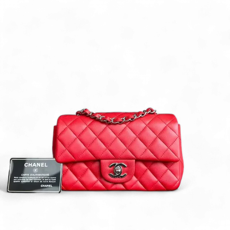 Chanel Small Crossbody Bag for TravelChanel Classic Flap Mini - 20CM Rectangular Quilted Lambskin Red Silver Hardware Series 18