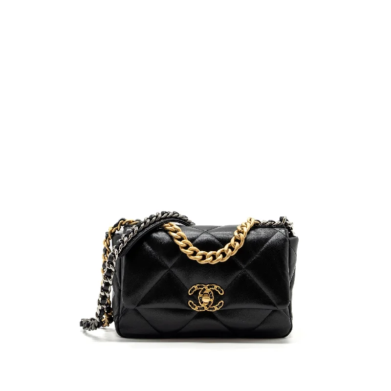 Chanel Classic Flap Bag for Evening PartyChanel small 19 bag lambskin black multicolour hardware  (microchip)