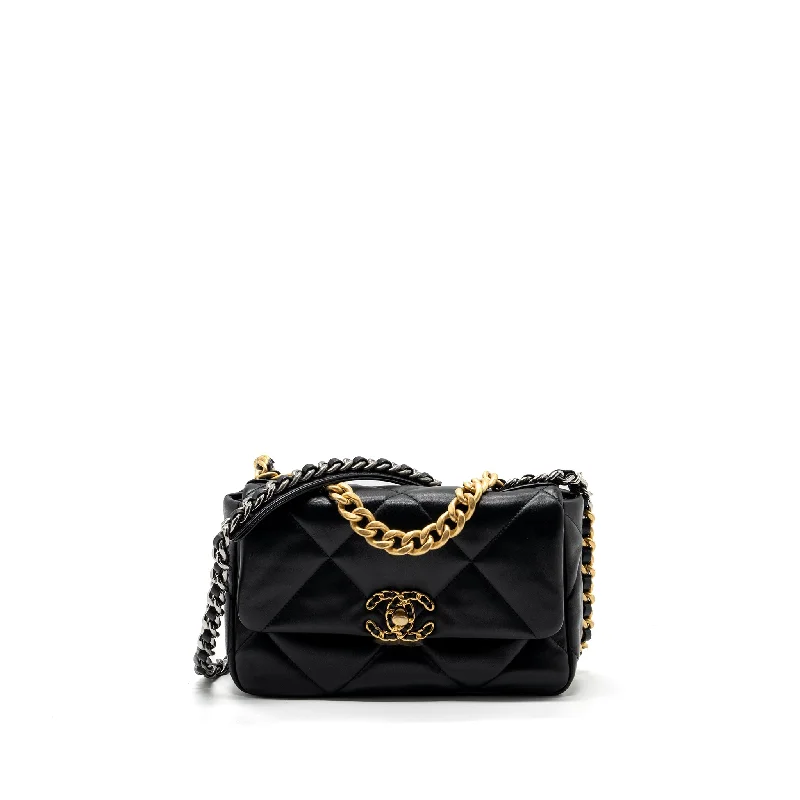 Chanel Small Crossbody Bag for TravelChanel Small 19 Bag Lambskin Black Multicolour Hardware (Microchip)