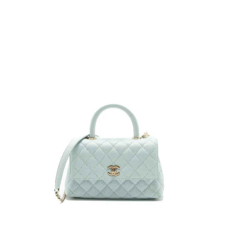 Chanel Medium Tote Bag for Office LadiesChanel small coco handle caviar light blue LGHW (microchip)