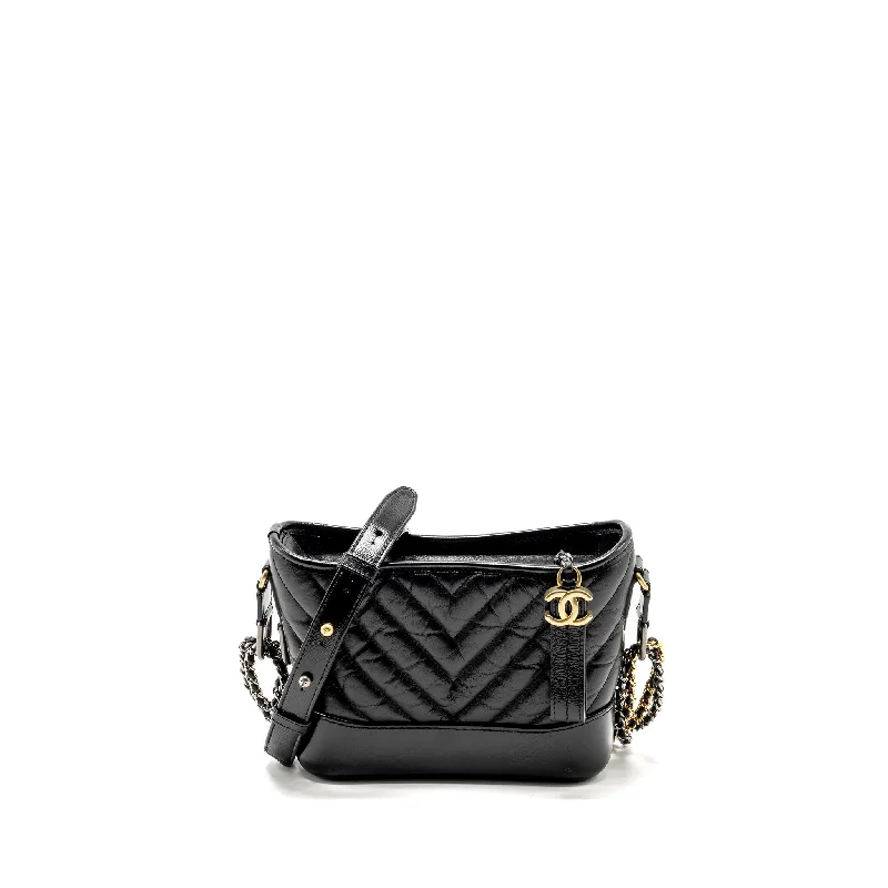 Chanel Quilted Leather Shoulder Bag for FashionistasChanel Small Gabrielle  Hobo Bag Chevron Aged Calfskin Black Multicolour Hardware