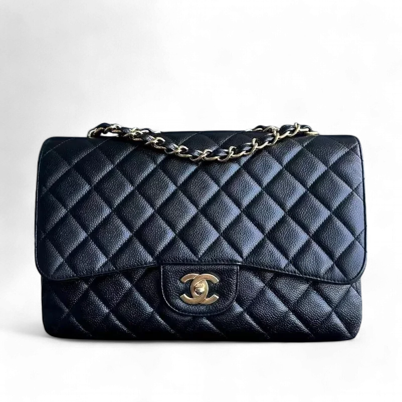 Chanel Quilted Leather Shoulder Bag for FashionistasChanel Classic Caviar Jumbo Classic Flap Quilted Grained Calfskin Black Golden Hardware Series 12