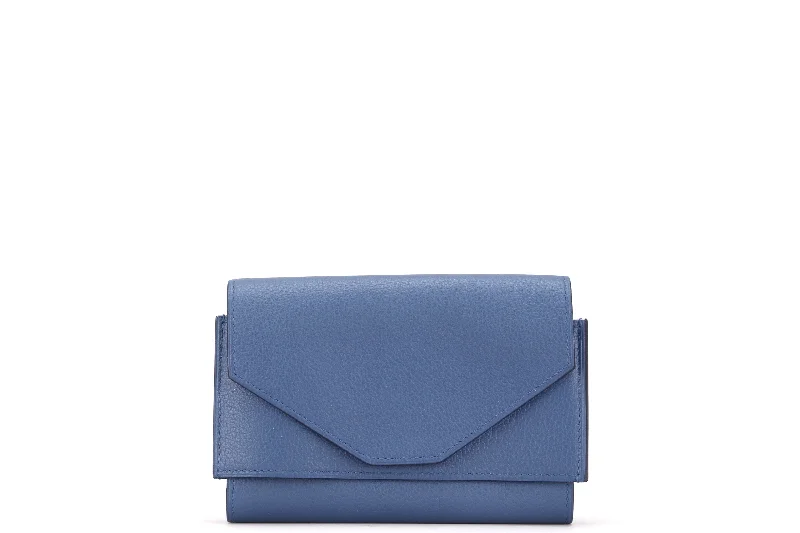 Compact Hermes Herbag Zip for Effortless CarryingHERMES PASSAN COMPACT WALLET [STAMP X (2016)] BLUE AGATE, EVERCOLOR LEATHER, WITH BOX