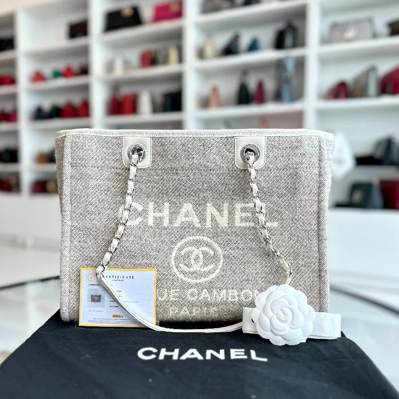 Chanel Vintage Inspired Handbag for Retro Lovers*Microchip, Like New* Chanel Deauville Tote Medium Grey White SHW Microchip