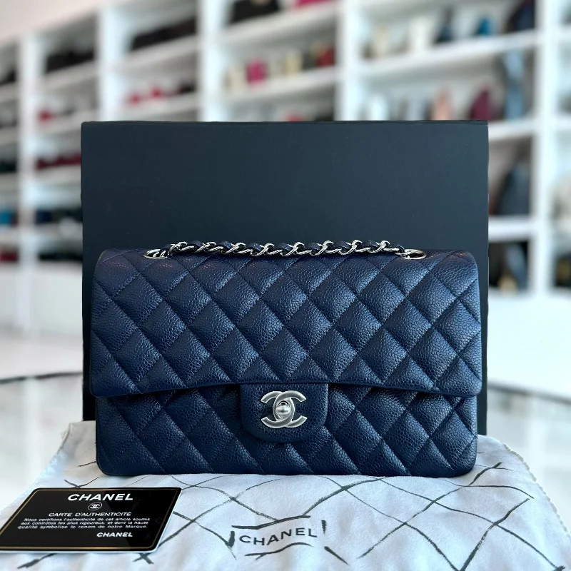 Chanel Colorful Handbag for Spring Outfits*Unused* Medium 25CM Quilted Calfskin Dark Blue SHW No 19