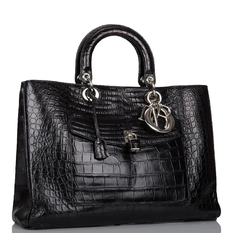 Christian Dior handbags with a removable shoulder strap for versatilityChristian Dior Diorissimo Pocket Tote Black Matte Alligator Silver Hardware