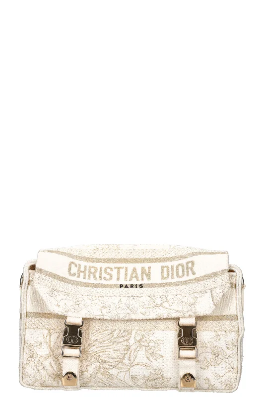 Christian Dior tote bags with a double - handle and shoulder - strap optionCHRISTIAN DIOR Diorcamp Messenger Bag Gold White