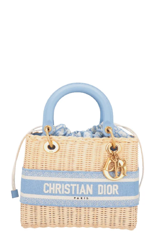 Christian Dior handbags with a detachable mirror for on - the - go touch - upsCHRISTIAN DIOR Dioriviera Medium Lady Dior Bag Blue Beige