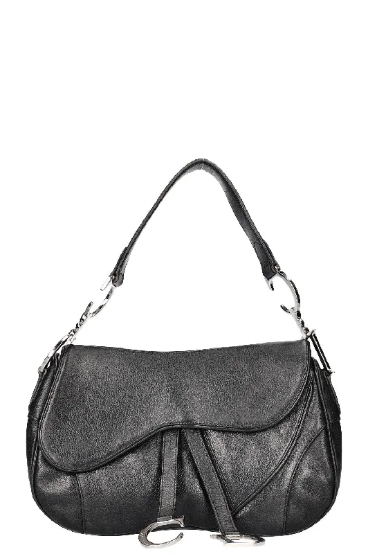 Christian Dior handbags with a back - pocket for quick storageCHRISTIAN DIOR Double Saddle Bag Black