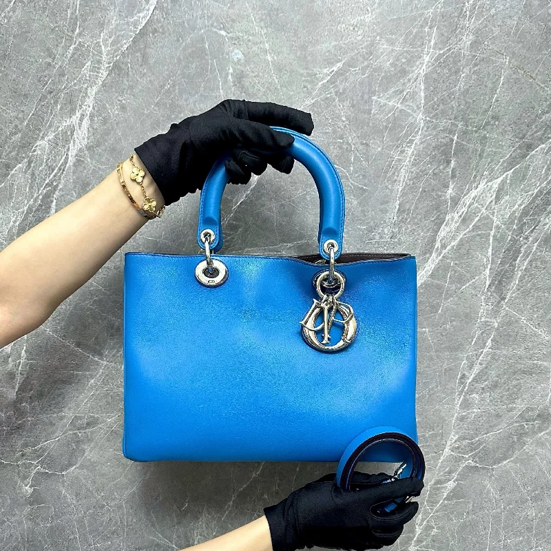 Christian Dior handbags with a removable shoulder strap for versatilityDiorissimo Medium Smooth Calfskin Blue SHW