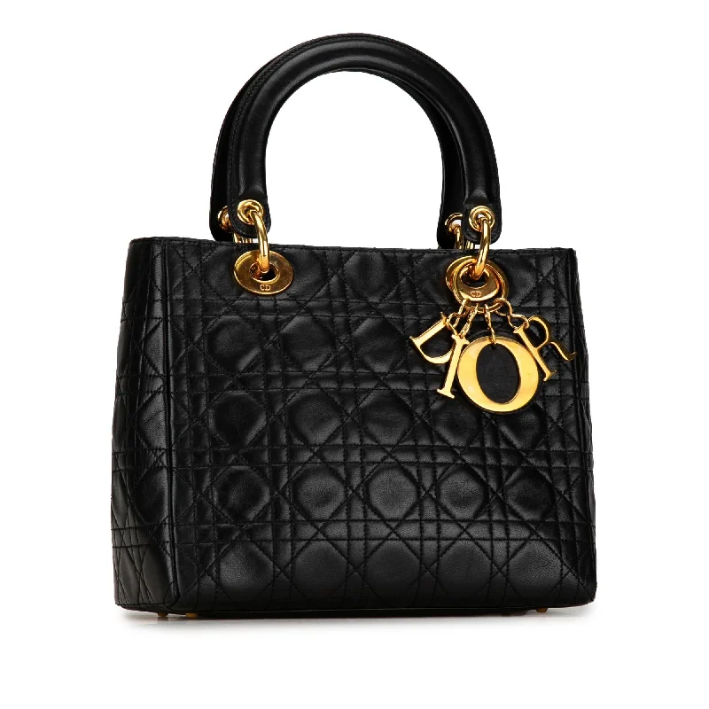 Christian Dior tote bags with a printed Dior logo on the frontDior Medium Lambskin Cannage Lady Dior (gb8wvx)