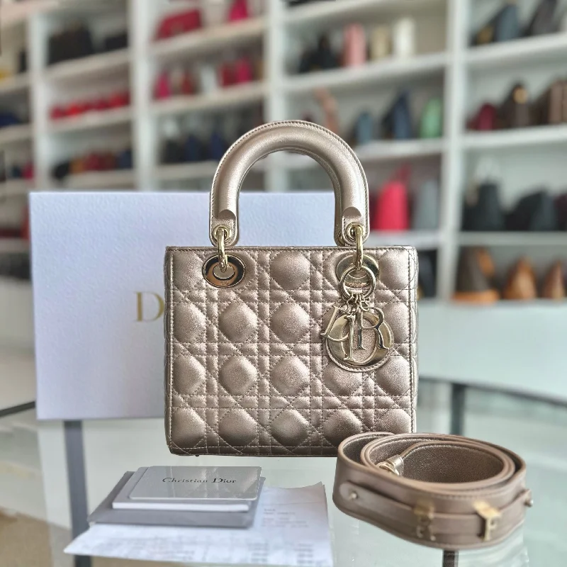 High - fashion Christian Dior bags with a geometric pattern*Full Set* Lady Small My ABC Lambskin Metallic Gold LGHW