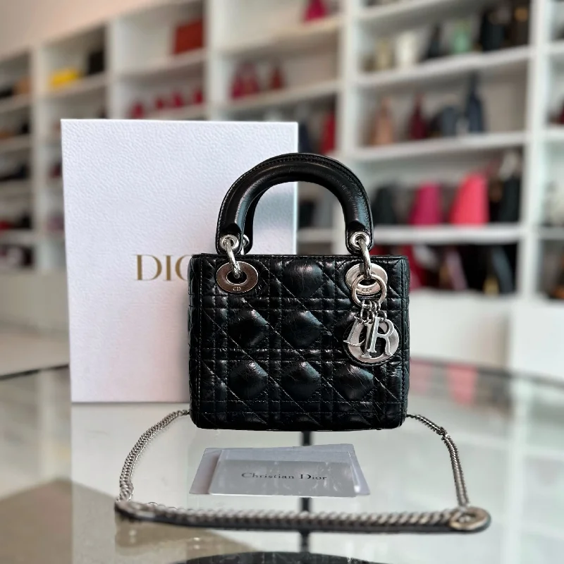 Luxury Christian Dior crossbody bags with a chain - link strap*Glazed calfskin, Chain version* Lady Mini Glazed Calfskin Chain Black SHW