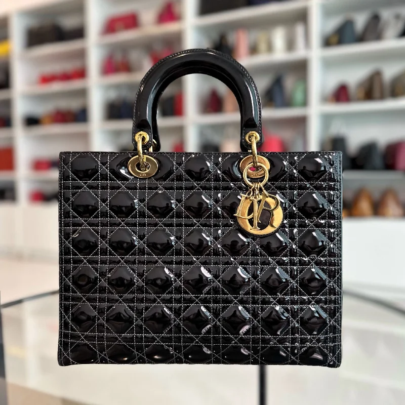 Christian Dior bags with a quilted pattern and gold - toned hardware*No Strap, Recolor* Lady Large Patent Leather Black GHW