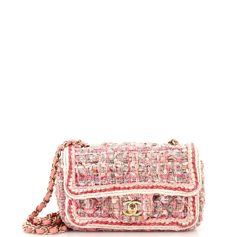 Classic Single Flap Bag Braided Quilted Tweed Mini