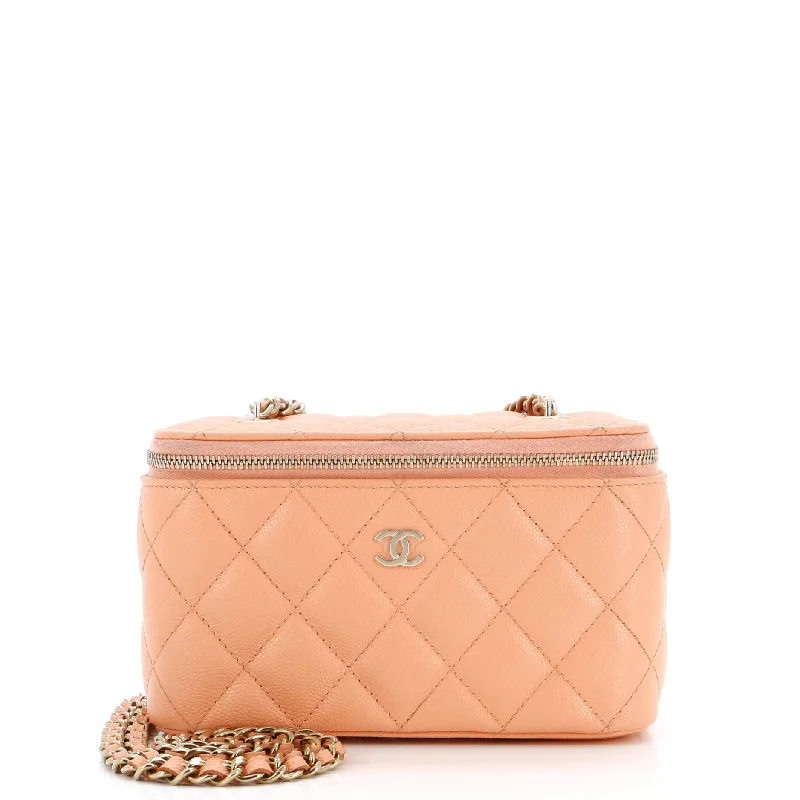 Classic Vanity Case with Chain Quilted Caviar Small