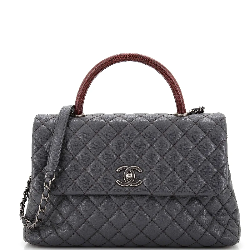 Coco Top Handle Bag Quilted Caviar with Lizard Medium