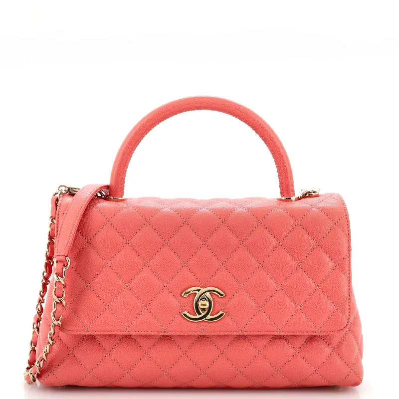 Coco Top Handle Bag Quilted Caviar with Lizard Small