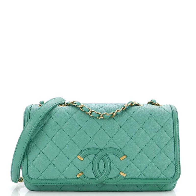 Filigree Flap Bag Quilted Caviar Medium