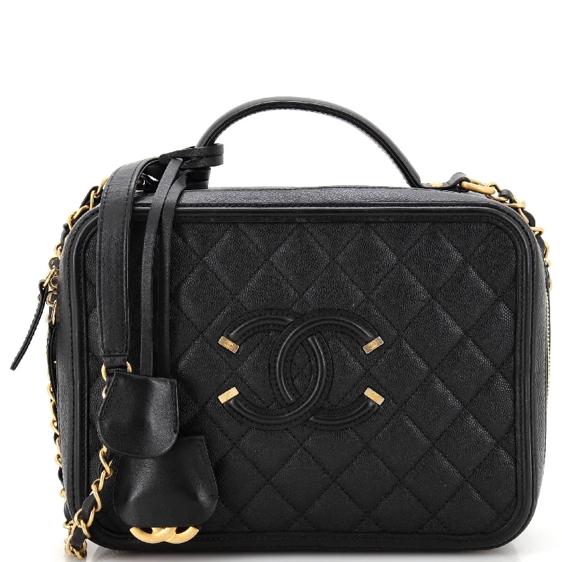 Filigree Vanity Case Quilted Caviar Large