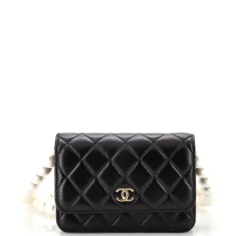 Pearl Strap CC Wallet on Chain Quilted Calfskin Mini