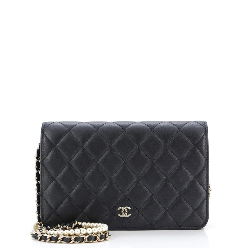 Pearl Strap Wallet on Chain Quilted Iridescent Lambskin