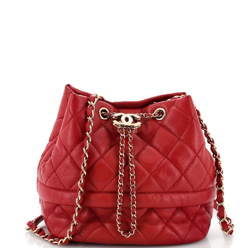 Rolled Up Drawstring Bucket Bag Quilted Caviar Small