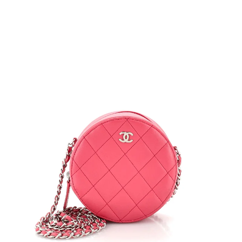 Round Clutch with Chain Quilted Lambskin Mini