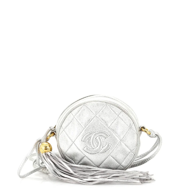 Vintage Round Tassel Crossbody Bag Quilted Leather Mini