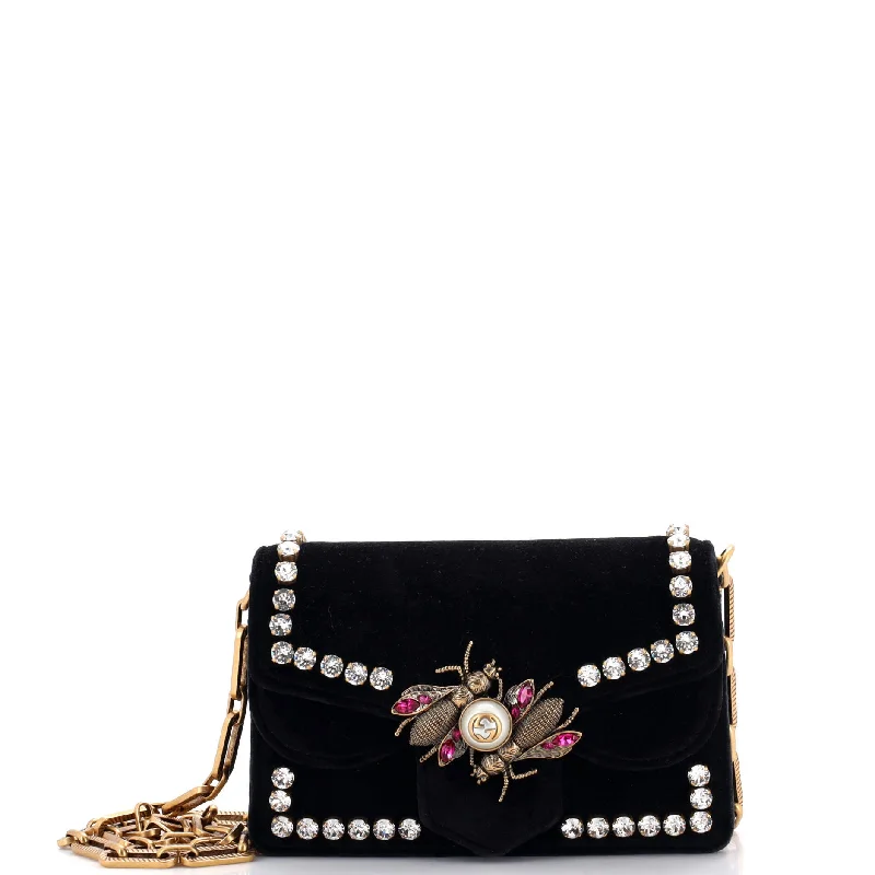 Broadway Pearly Bee Shoulder Bag Crystal Embellished Velvet Mini