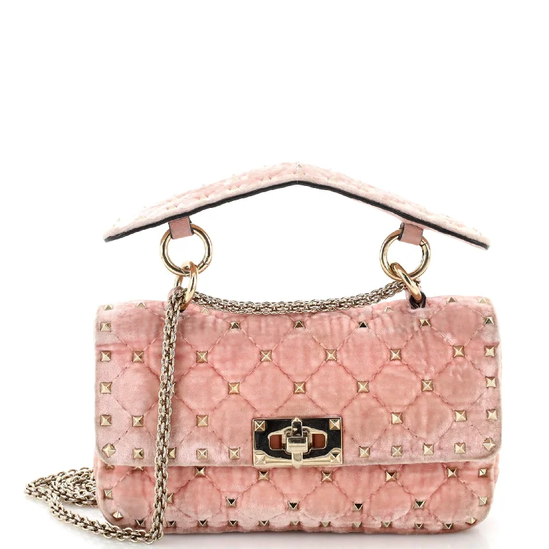 Rockstud Spike Flap Bag Quilted Velvet Small