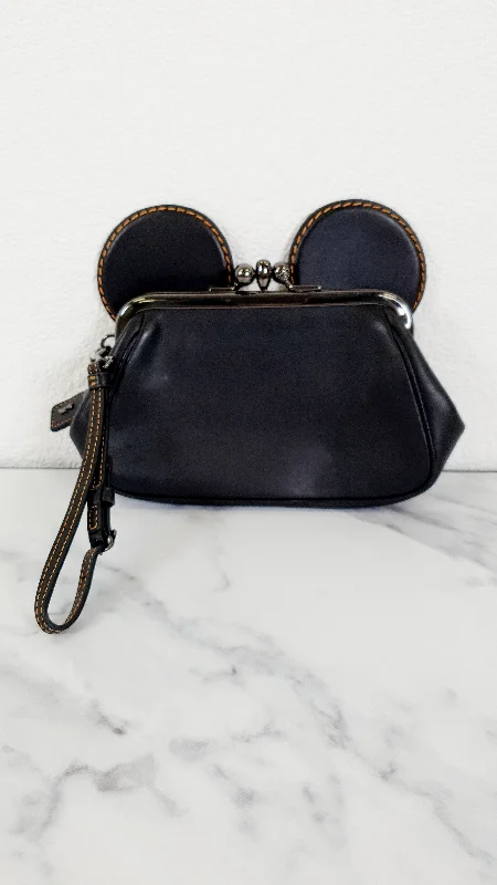 Coach backpacks with a padded back panel for comfort during long - term useDisney x Coach Mickey Ears Clutch Wristlet in Black Glovetanned Leather - Coach 65794